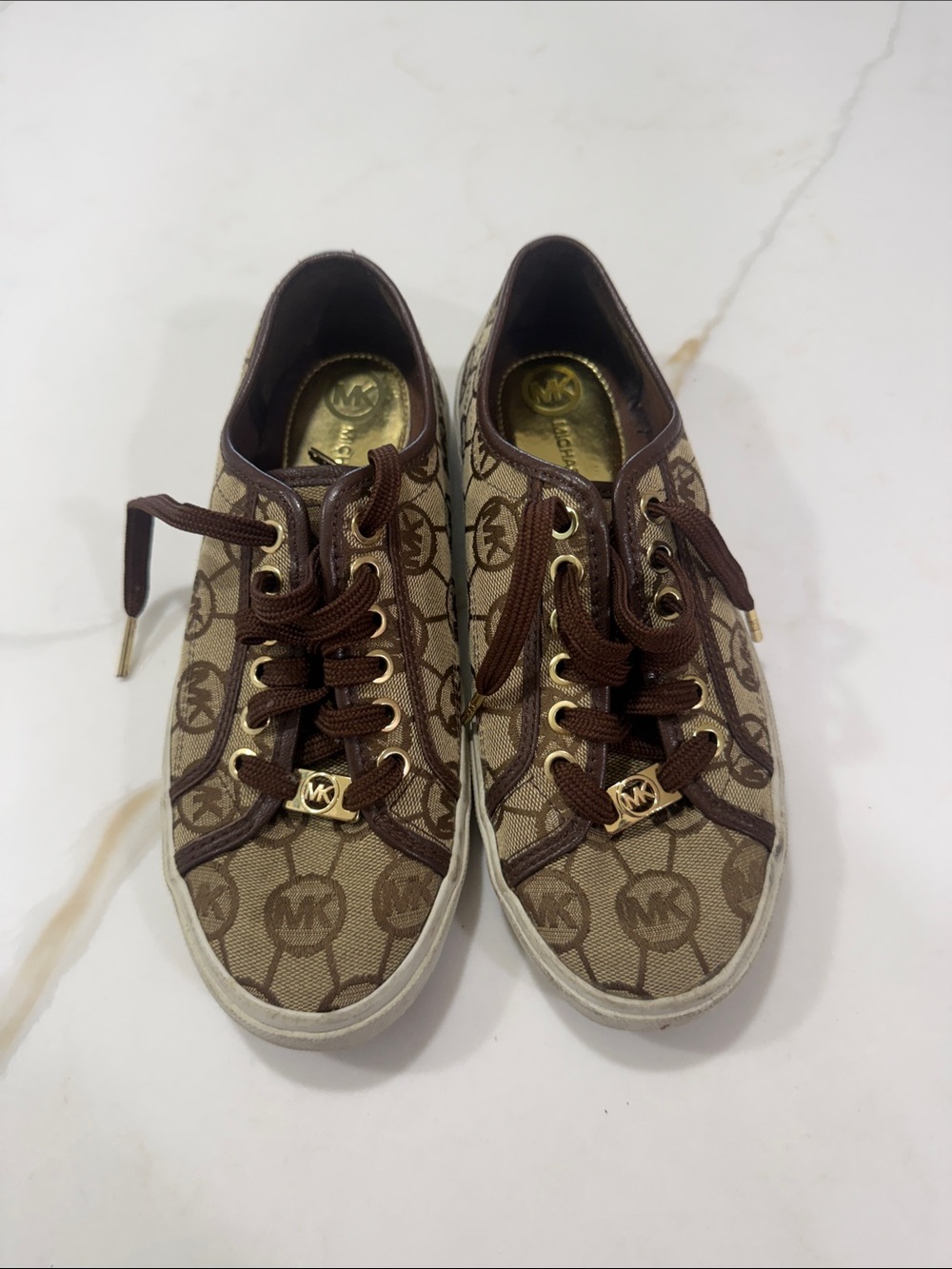 Michael Kors Brown and gold Logo Canvas Lace-Up women’s Sneakers